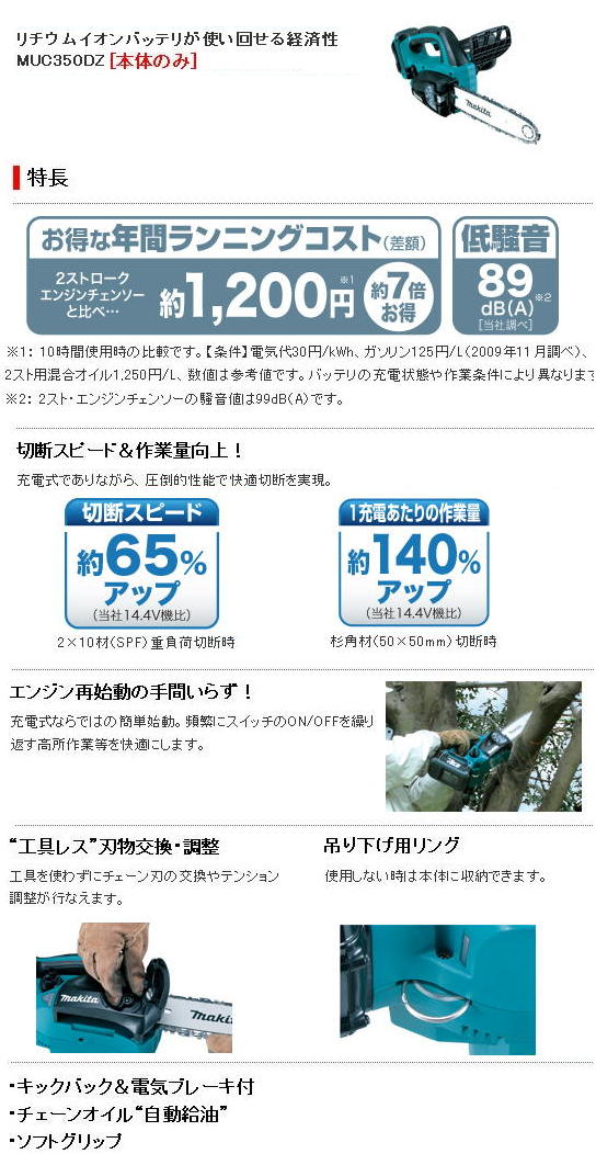 マキタ　36V充電式チェンソー　MUC350D