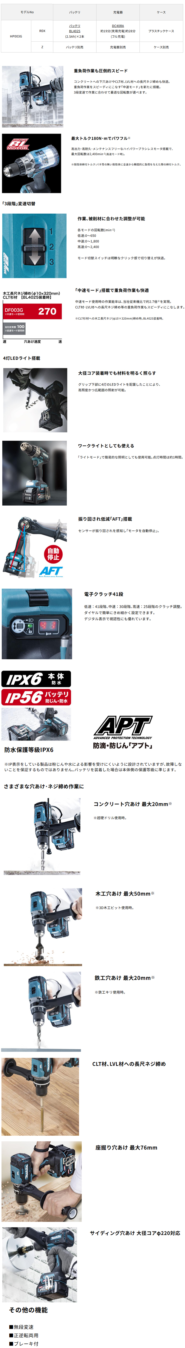 マキタ 40Vmax 充電式振動ドライバドリル HP003G