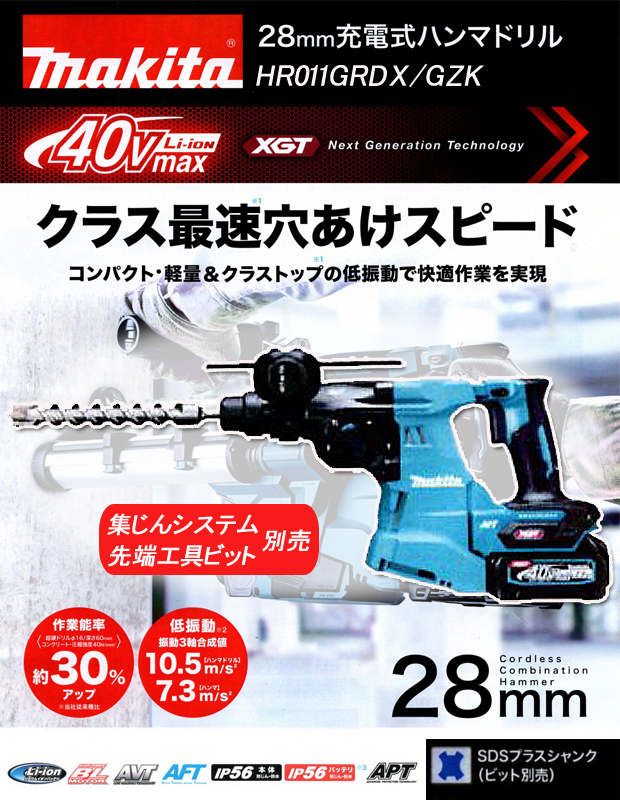 マキタ 40Vmax 28mm充電式ハンマドリル HR011GRDX/GZK 集じんシステムなし