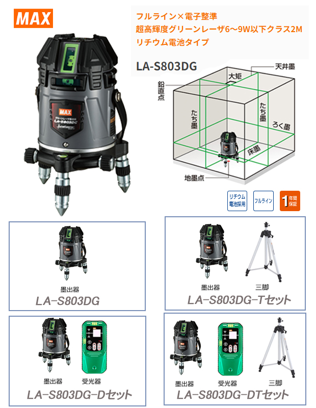 MAX 電子整準グリーンレーザ墨出し器 LA-S803DG