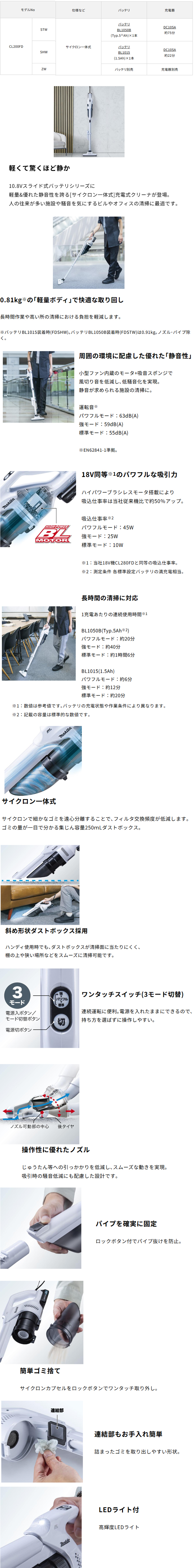 マキタ 10.8V 充電式クリーナー CL200FD