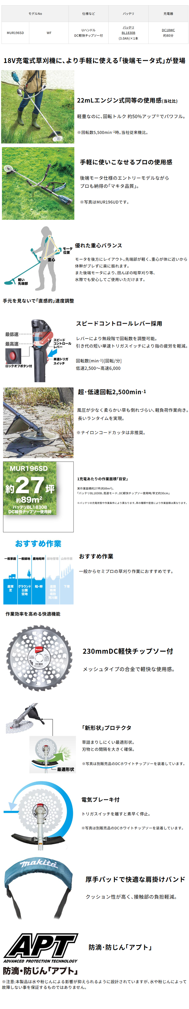 マキタ 18V充電式草刈機 (Uハンドル)MUR196SDWF