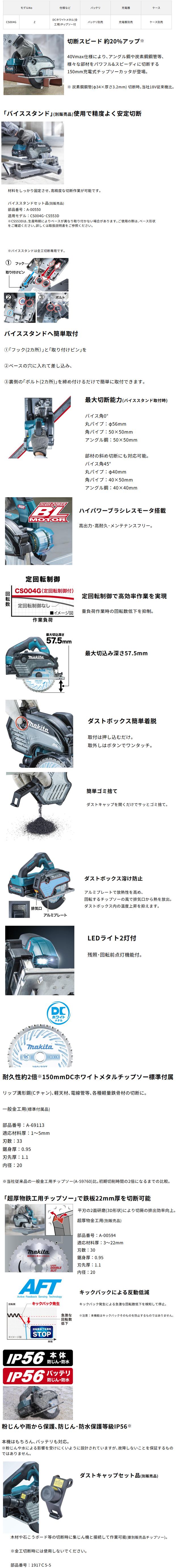 マキタ 40Vmax 充電式充電式チップソーカッタ CS004G