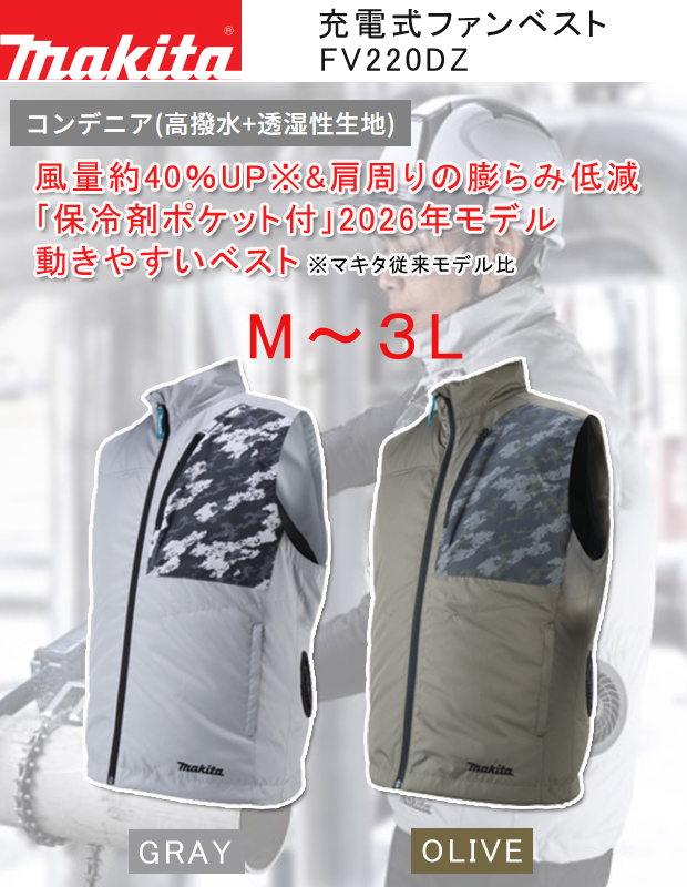 マキタ 充電式ファンベスト FV220DZ/O M〜3L 電動工具・エアー工具