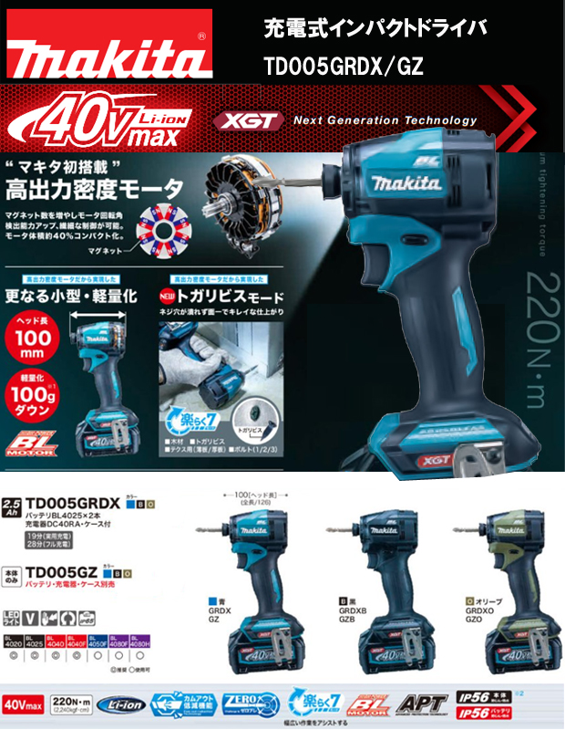 マキタ 40Vmax 充電式インパクトドライバ TD005G