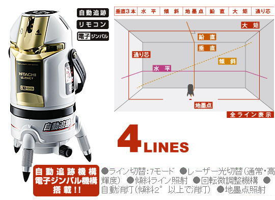 日立 レーザー墨出し器 自動追跡機能 Ug25mcy J 電動工具 エアー工具 大工道具 レーザー機器 レーザー機器