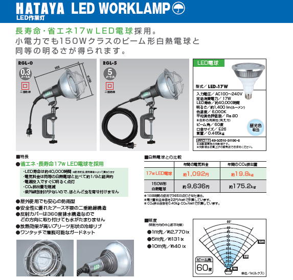 ハタヤ LED作業灯 RGL 電動工具・エアー工具・大工道具（作業工具＞LED