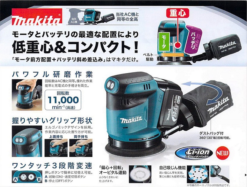 15200円 【海外 マキタ makita BO140DRF 充電式ランダムオービットサンダー 14.4V 3.0Ah