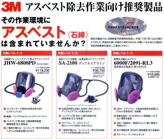 ３Ｍ アスベスト除去作業向け防じんマスク（全面形） 電動工具・エアー