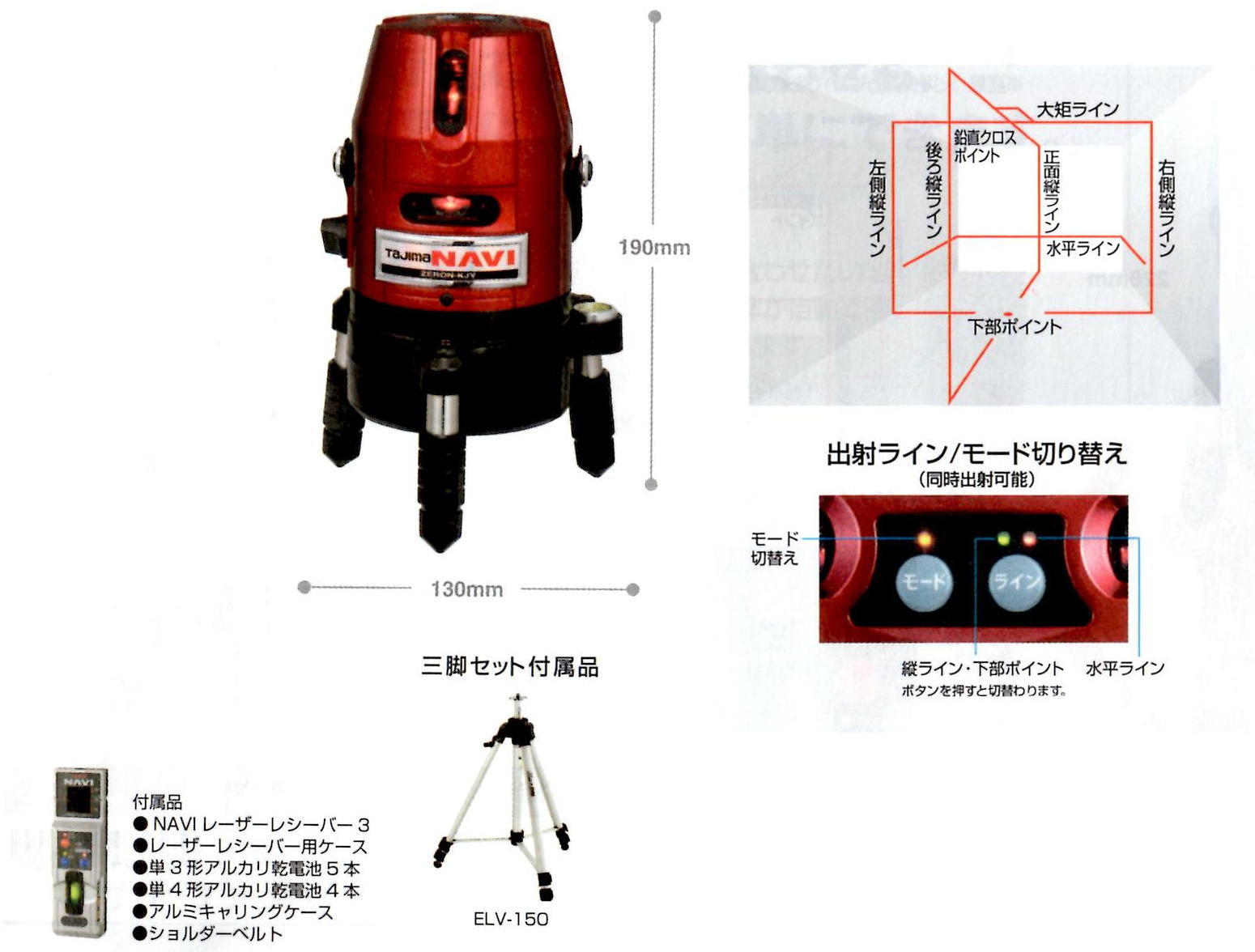 タジマ　レーザー墨出し器「NAVIゼロKJY」　ZERON-KJY