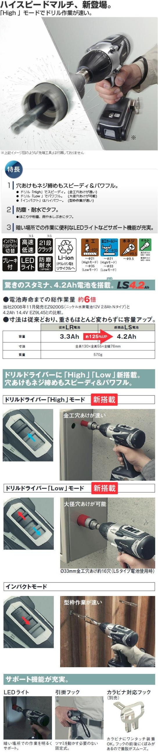 パナソニック　14.4V充電マルチインパクトドライバ　EZ7548(電池パックLSタイプ)