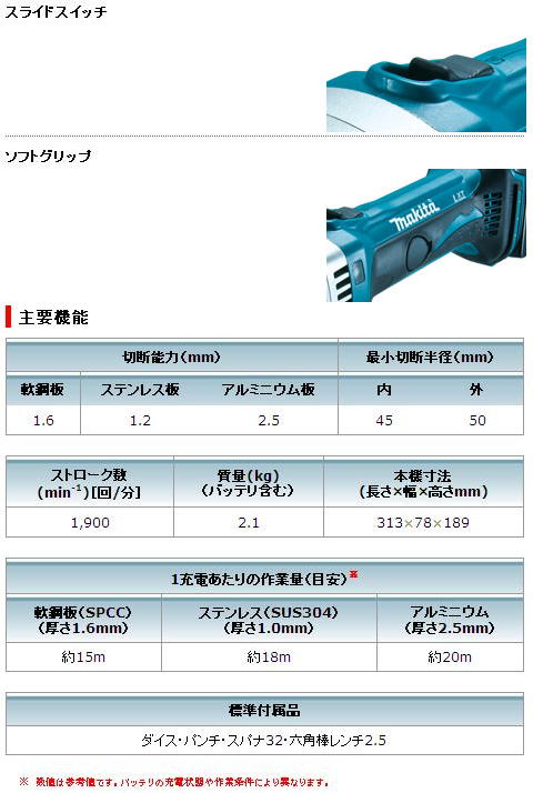 誕生日/お祝い ツールズ匠マキタ 18V 充電式ニブラ JN161DRG 1.6mm 6.0Ahバッテリ 充電器 ケース付