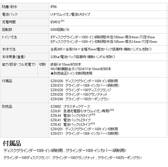 パナソニック 14.4V充電ディスクグラインダー100 EZ4640(電池パックLSタイプ)