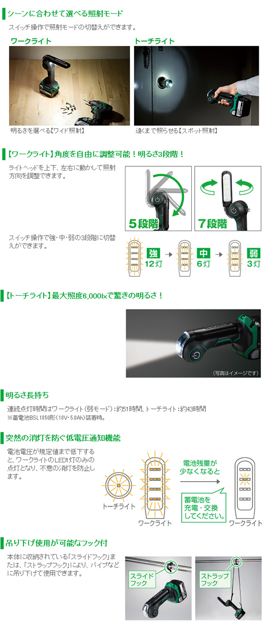 日立 14.4V/18V コードレスワークライト UB18DJL