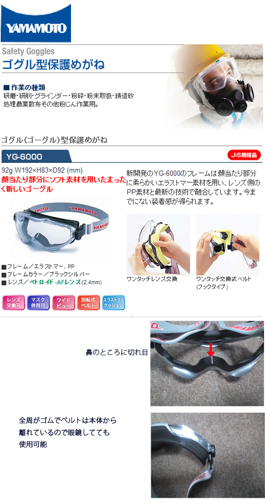 山本光学 SAFETY GOGGLES YG-6000 クリア