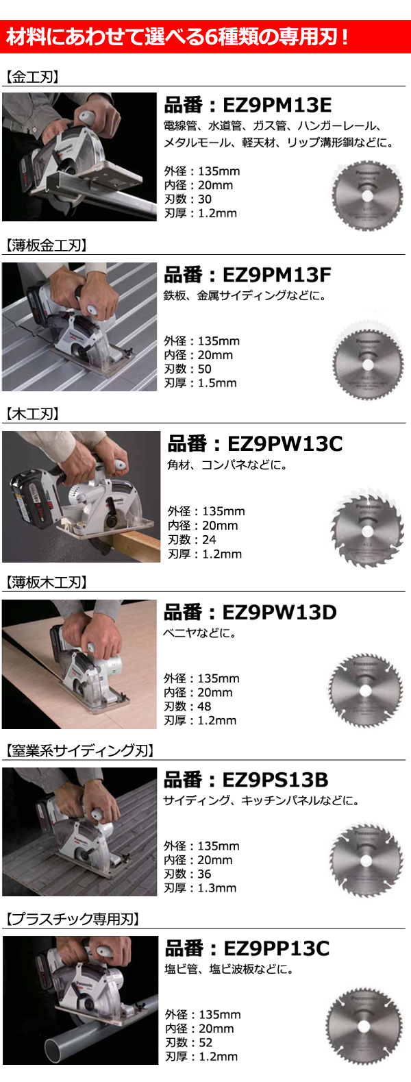 パナソニック パワーカッター135mm純正刃 各種