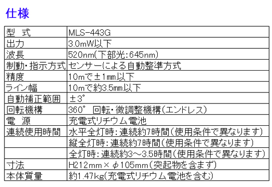 マイト工業 グリーンレーザー墨出し器 MLS-443G