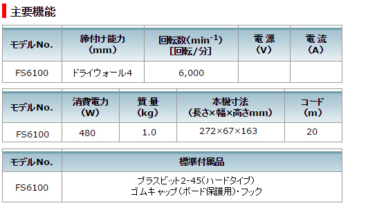 マキタ ボード用スクリュードライバ FS6100