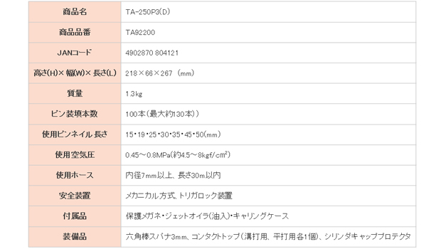 マックス 常圧ピンネイラ TA-250P3(D)