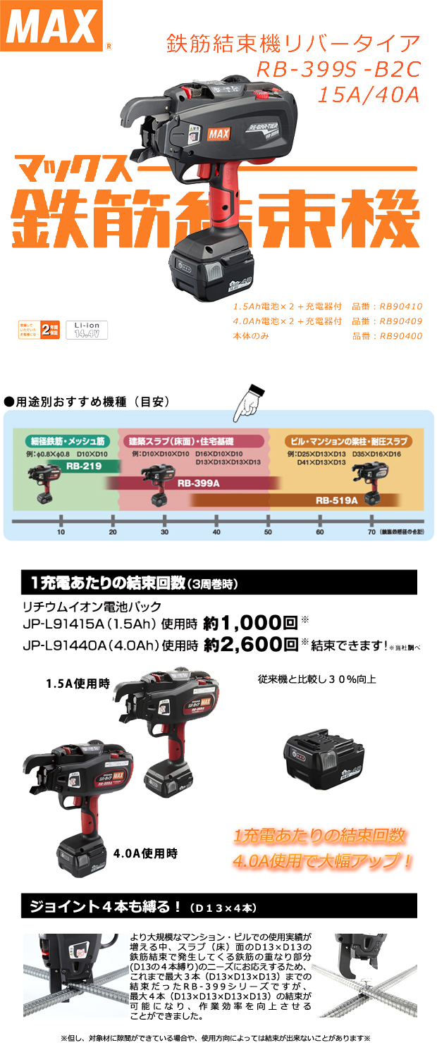 マックス 鉄筋結束機リバータイア RB-399A-B2C 15A/40A