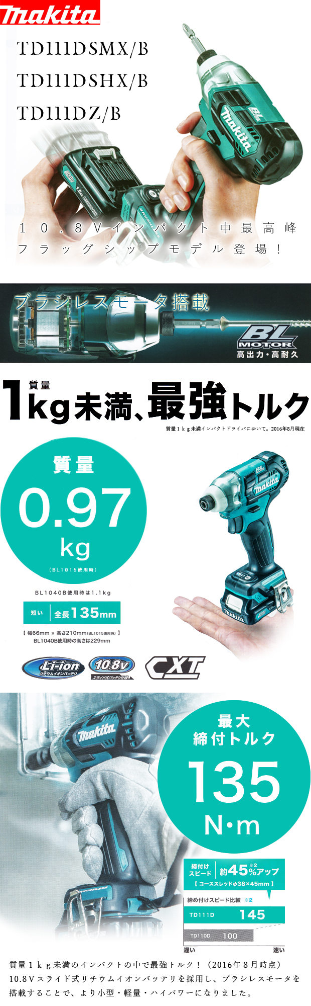 マキタ 10.8V 充電式インパクトドライバ TD111DSMX/B