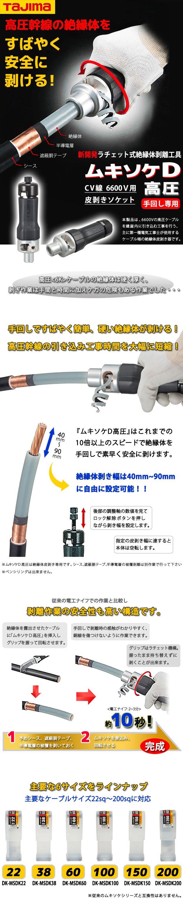 タジマ CV線6600Ｖ用皮剥ぎソケット ムキソケＤ高圧