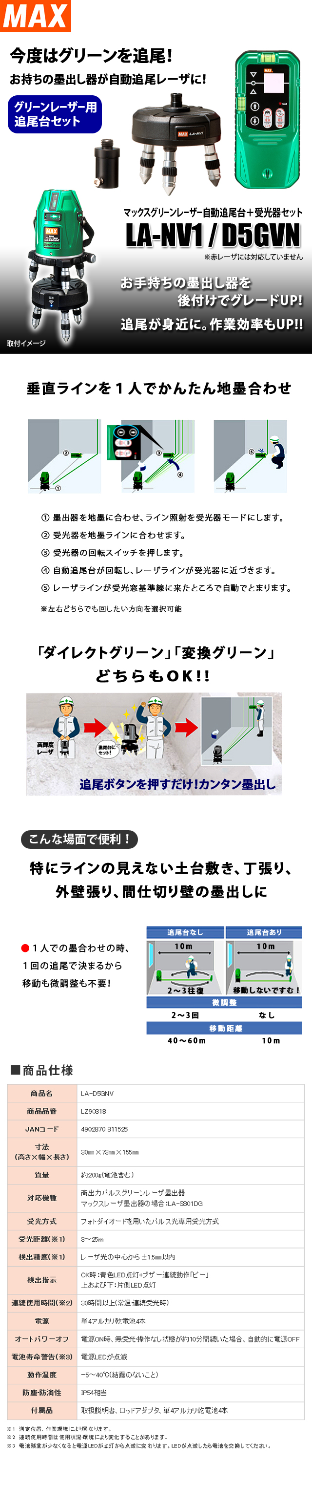 MAX グリーンレーザ自動追尾台＋受光器セットLA-NV1/D5GNV