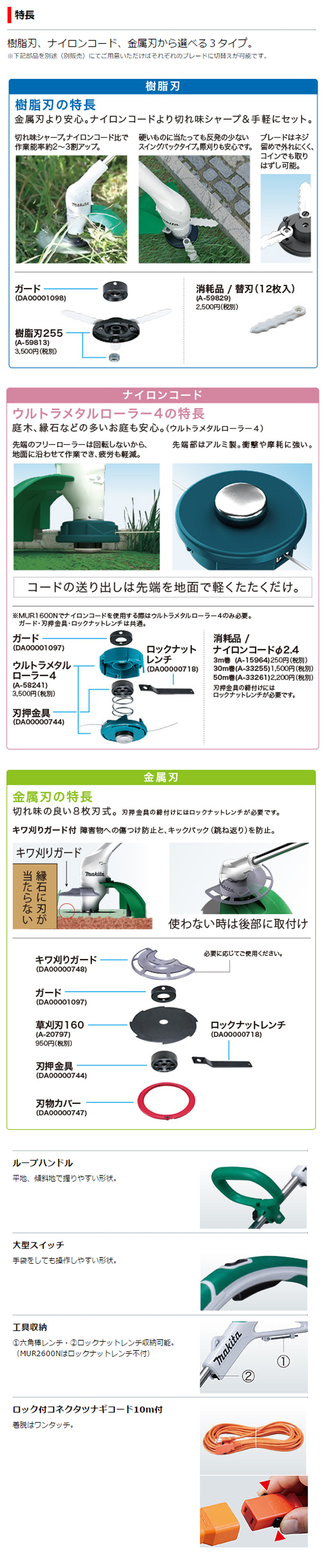 マキタ草刈機MUR2600N/MUR1601N/MUR1600N