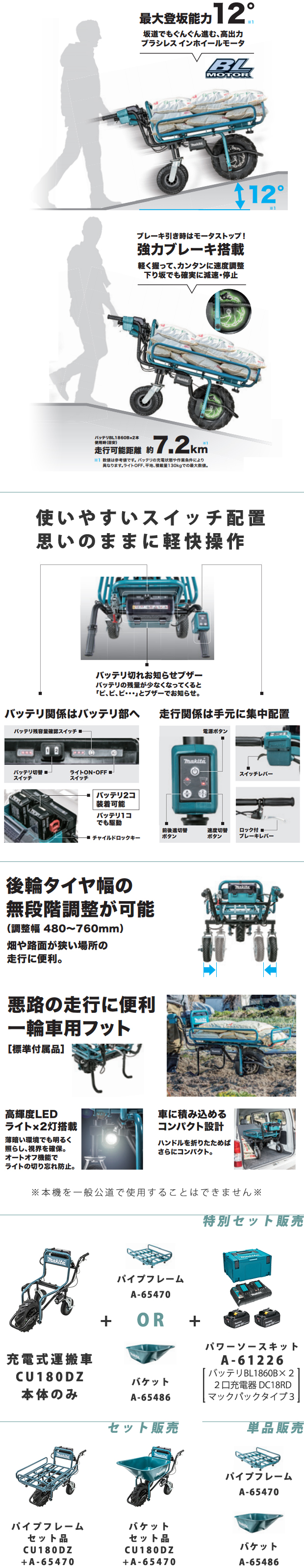 マキタ 充電式運搬車 CU180DZN