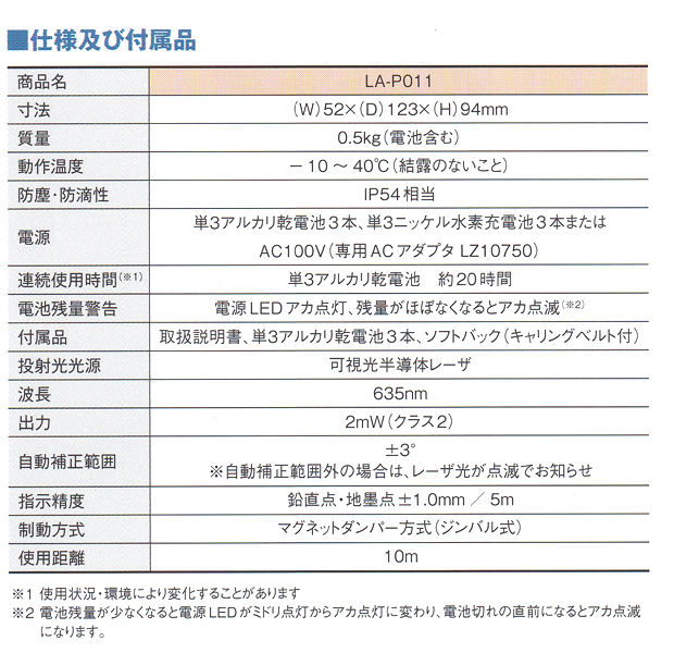 MAX 鉛直・地墨点専用レーザ LA-P011