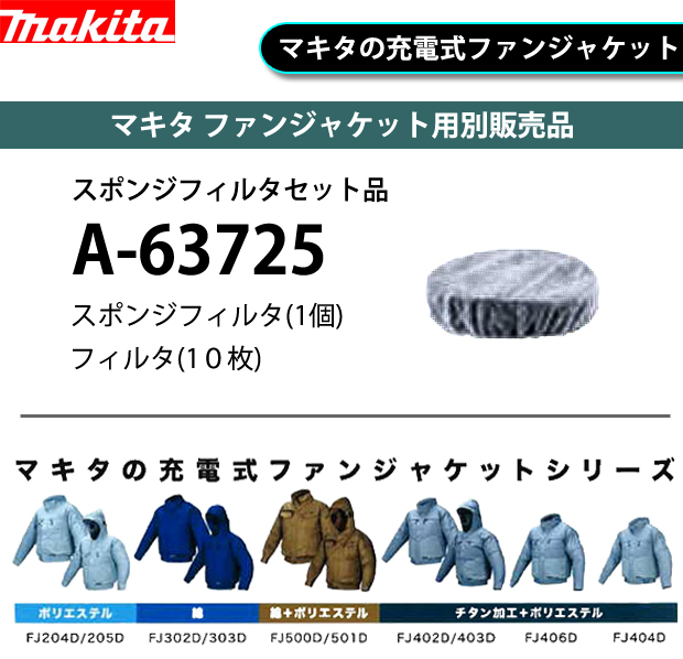 マキタ ファンジャケット用別販売品 スポンジフィルタセット品 A-63725