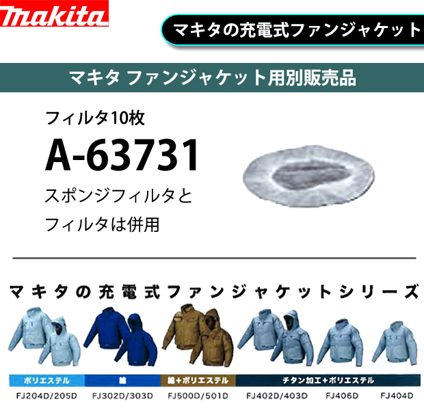 マキタ ファンジャケット用別販売品 フィルタ10枚 A-63731