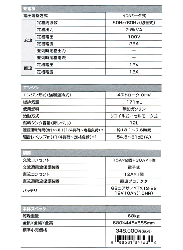 マキタ インバータ発電機 2.8kVA EG2800ISE