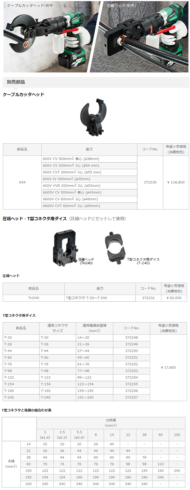 HiKOKIコードレス圧着機 VC18DBL用別売品