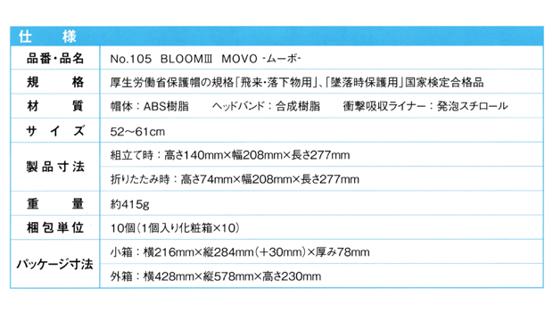 トーヨー 折りたたみヘルメットBLOOMⅢ ムーボMOVO No.105