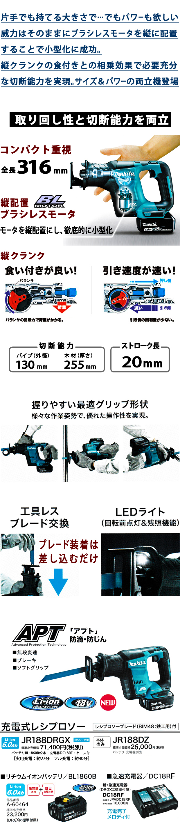 マキタ 18V 充電式レシプロソー JR188D