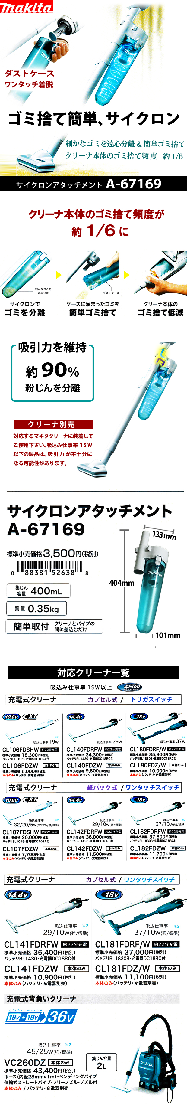 マキタ　サイクロンアタッチメント A-67169