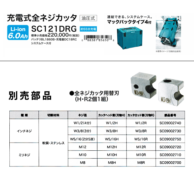 マキタ 充電式全ネジカッタ 油圧式 SC121DRG