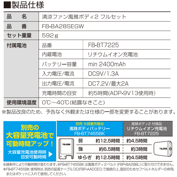 タジマ 清涼ファン風雅ボディ2 Fb Ba28segw 電動工具 エアー工具 大工道具 安全用品 防犯工具 ワークウェア