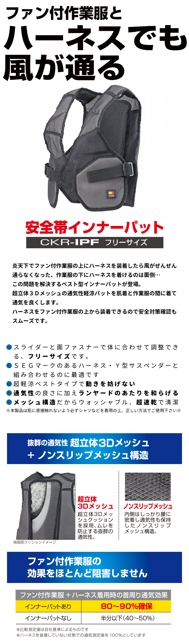 2268円 最先端 ☆TAJIMA タジマ CKR-IPF 安全帯インナーパットCKR フリーサイズ 熱中症対策