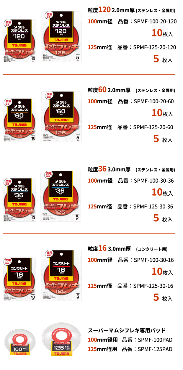 タジマ 研磨砥石 スーパーマムシフレキ SPMF-100/125シリーズ