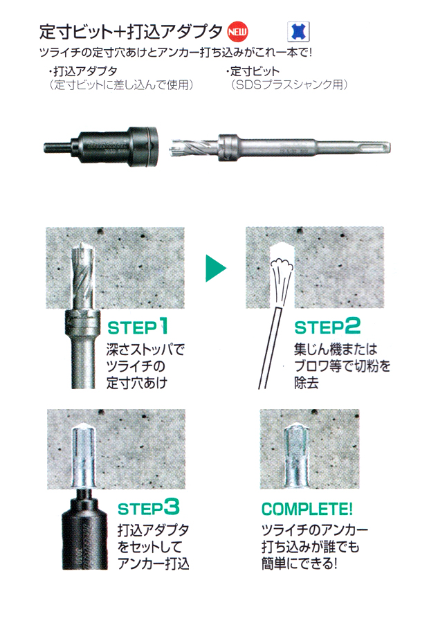 マキタ ハンマドリル用 定寸ビット＋打込アダプタ セット品