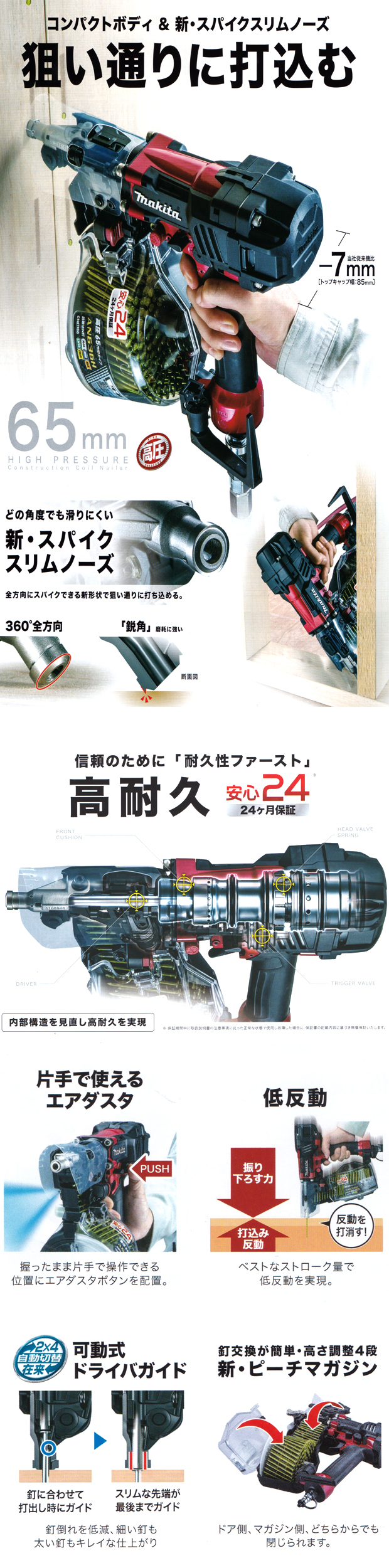 マキタ 65ｍｍ高圧エア釘打 AN636H