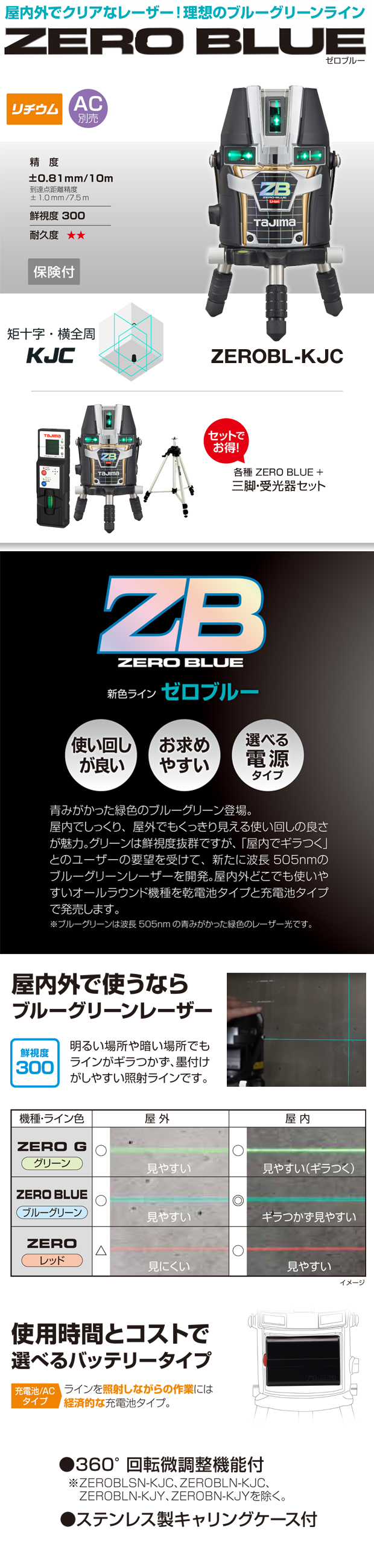 タジマ レーザー墨出し器 ZERO BLUE リチウムKJC 電動工具・エアー工具 