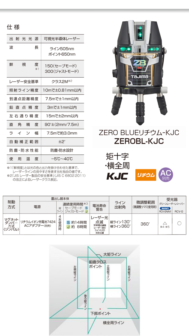 タジマ レーザー墨出し器 ZERO BLUE リチウムKJC【お得です！】