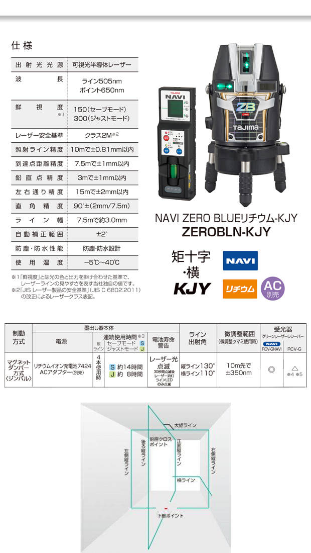 タジマ レーザー墨出し器 NAVI ZERO BLUE リチウムKJY 電動工具・エアー工具・大工道具（レーザー機器＞レーザー機器（タジマ））