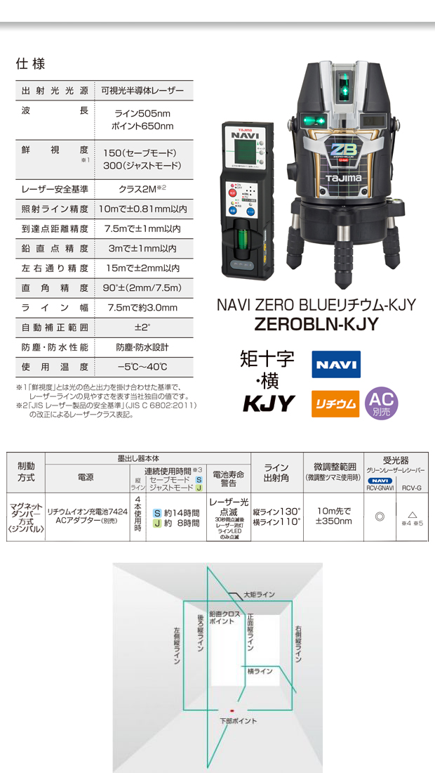 タジマ レーザー墨出し器 NAVI ZERO BLUE リチウムKJY