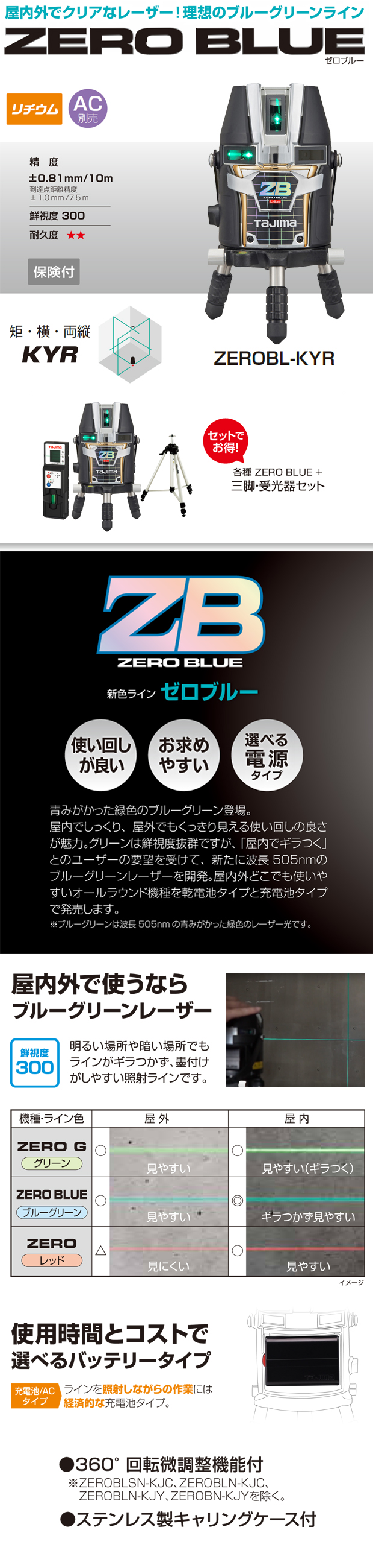 タジマ レーザー墨出し器 ZERO BLUE リチウム KYR