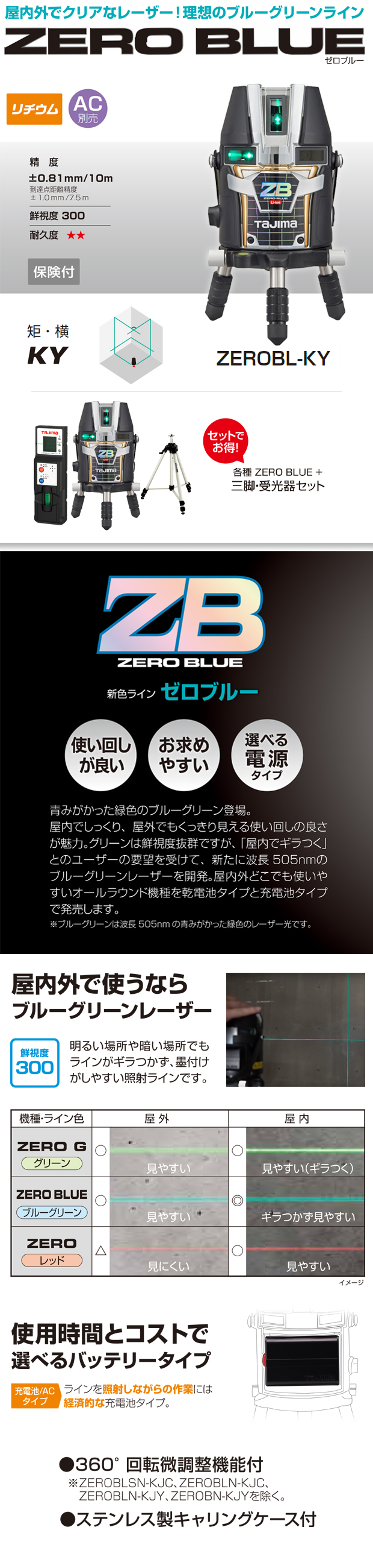 タジマ レーザー墨出し器 ZERO BLUE リチウム KY