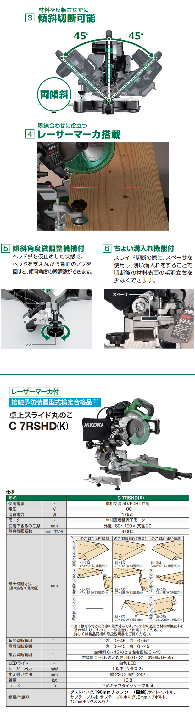 HiKOKI 190mm卓上スライドマルノコ C7RSHD(K)